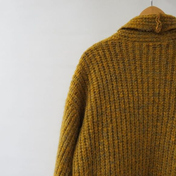 Anthropologie OS Stevie Boho Fringe Marled Knit Mustard Yellow Cardigan Sweater - Picture 14 of 15